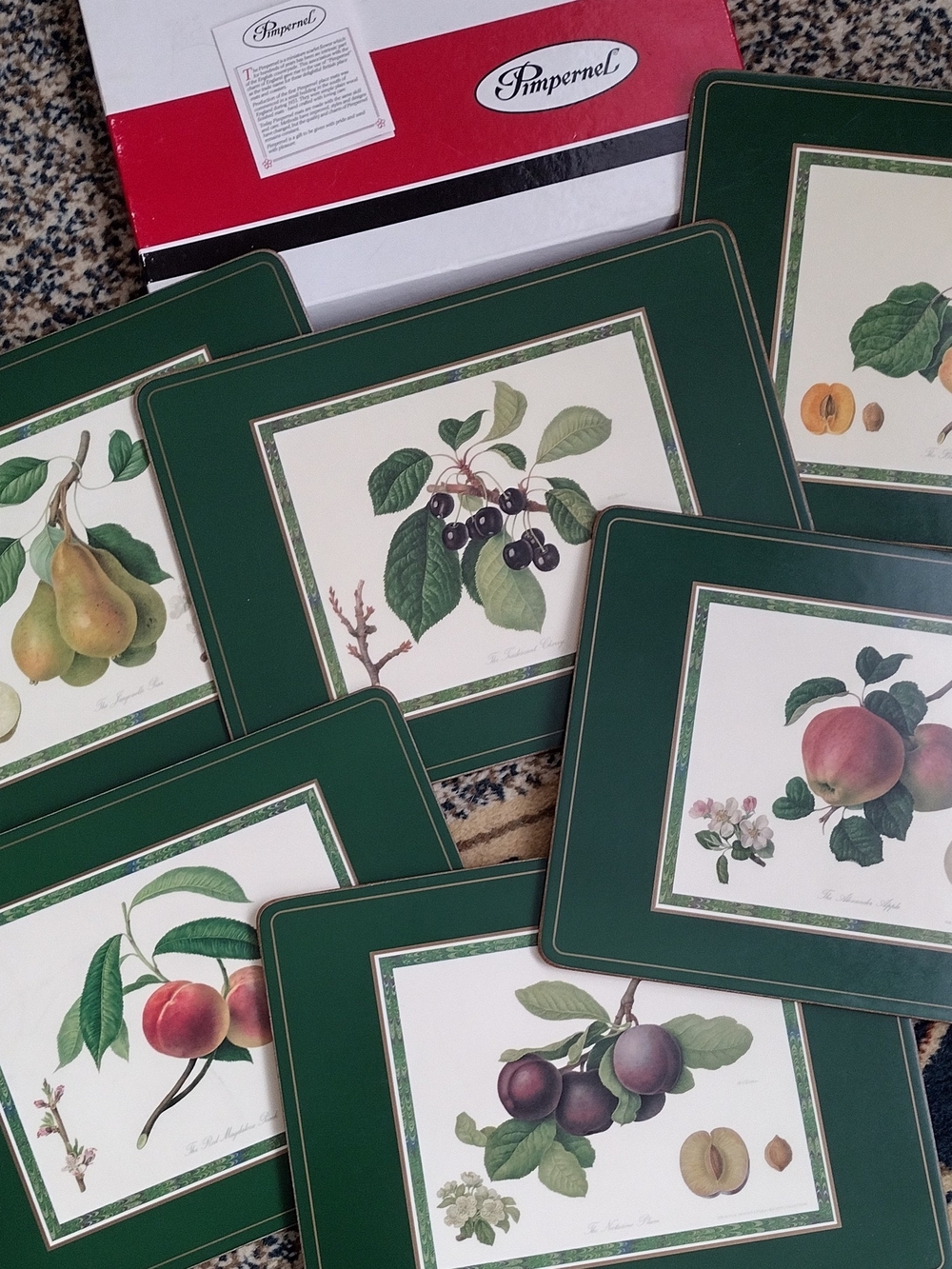 Pimpernel Botanical Hooker Fruits Placemats 12" X 9" Green Border Set of 6